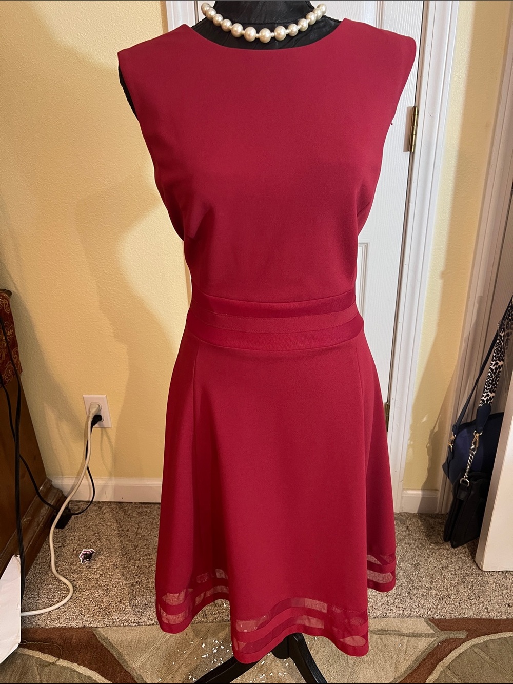 Calvin Klein Burgundy Sleeveless A-Line Midi Dress